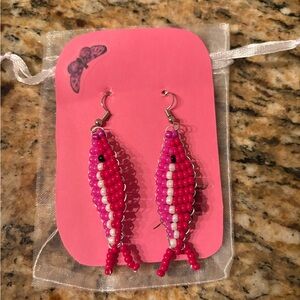 Handmade Pink Beaded Fish Earrings